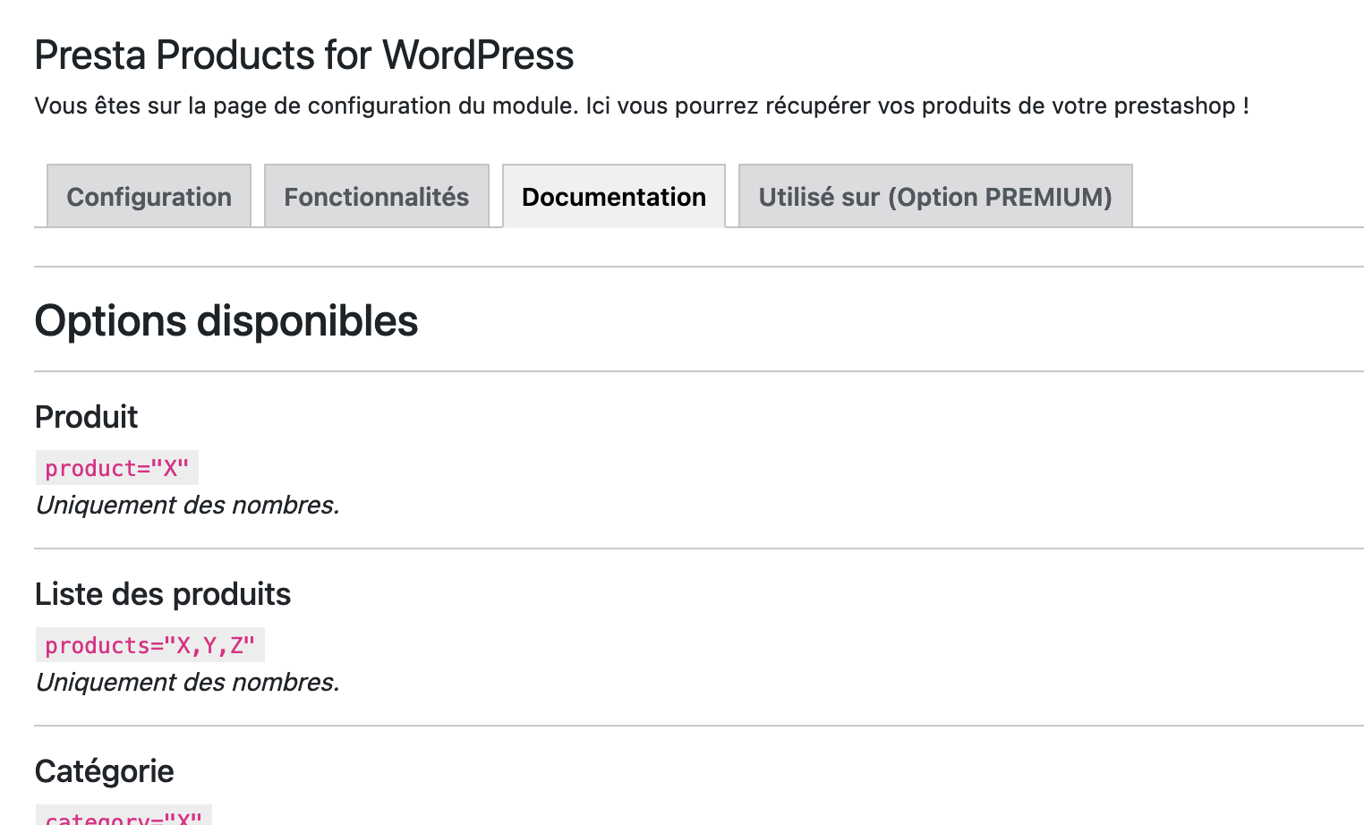 Exemples de shortcode