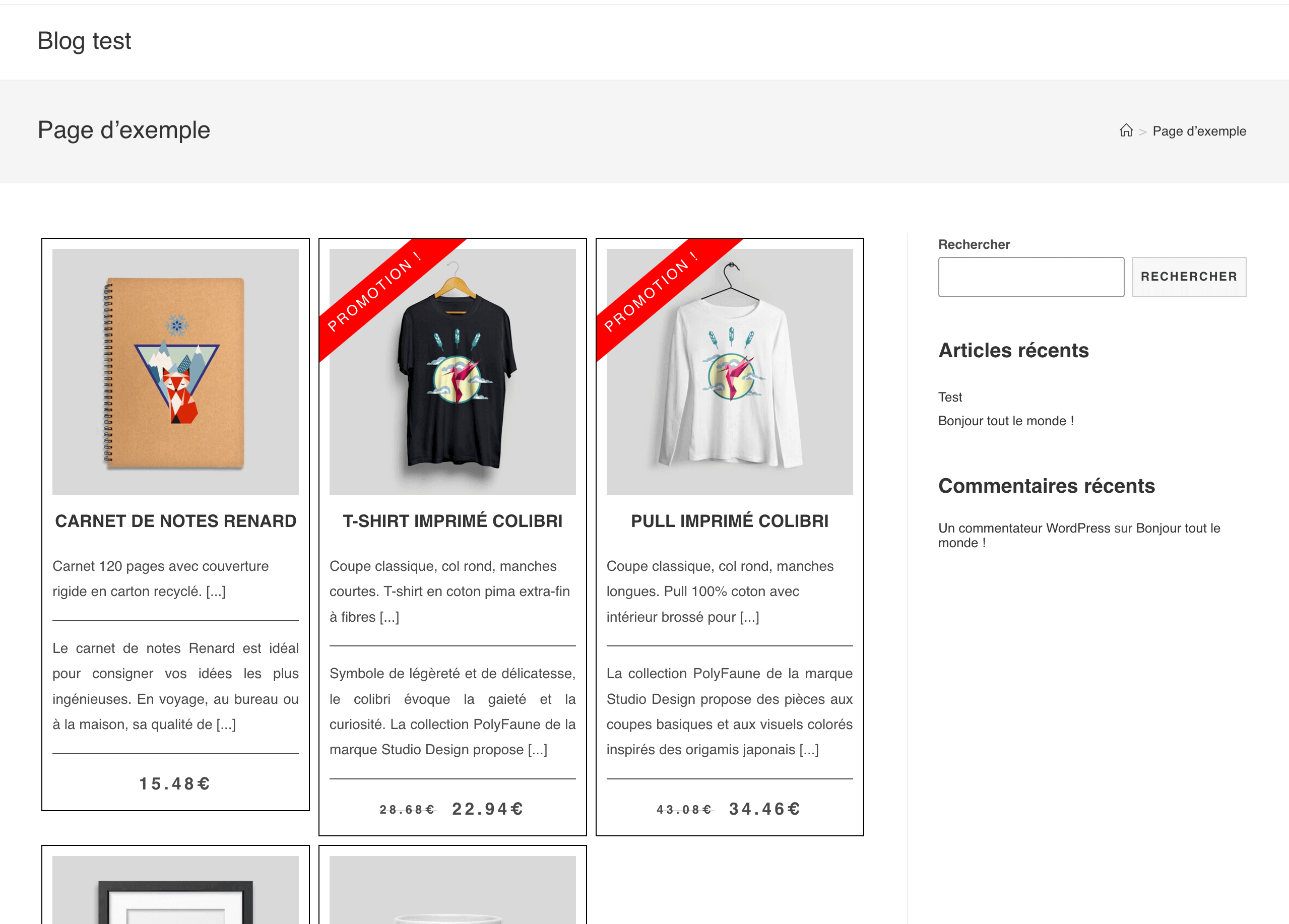 Affichage d'un listing avec 3 produits