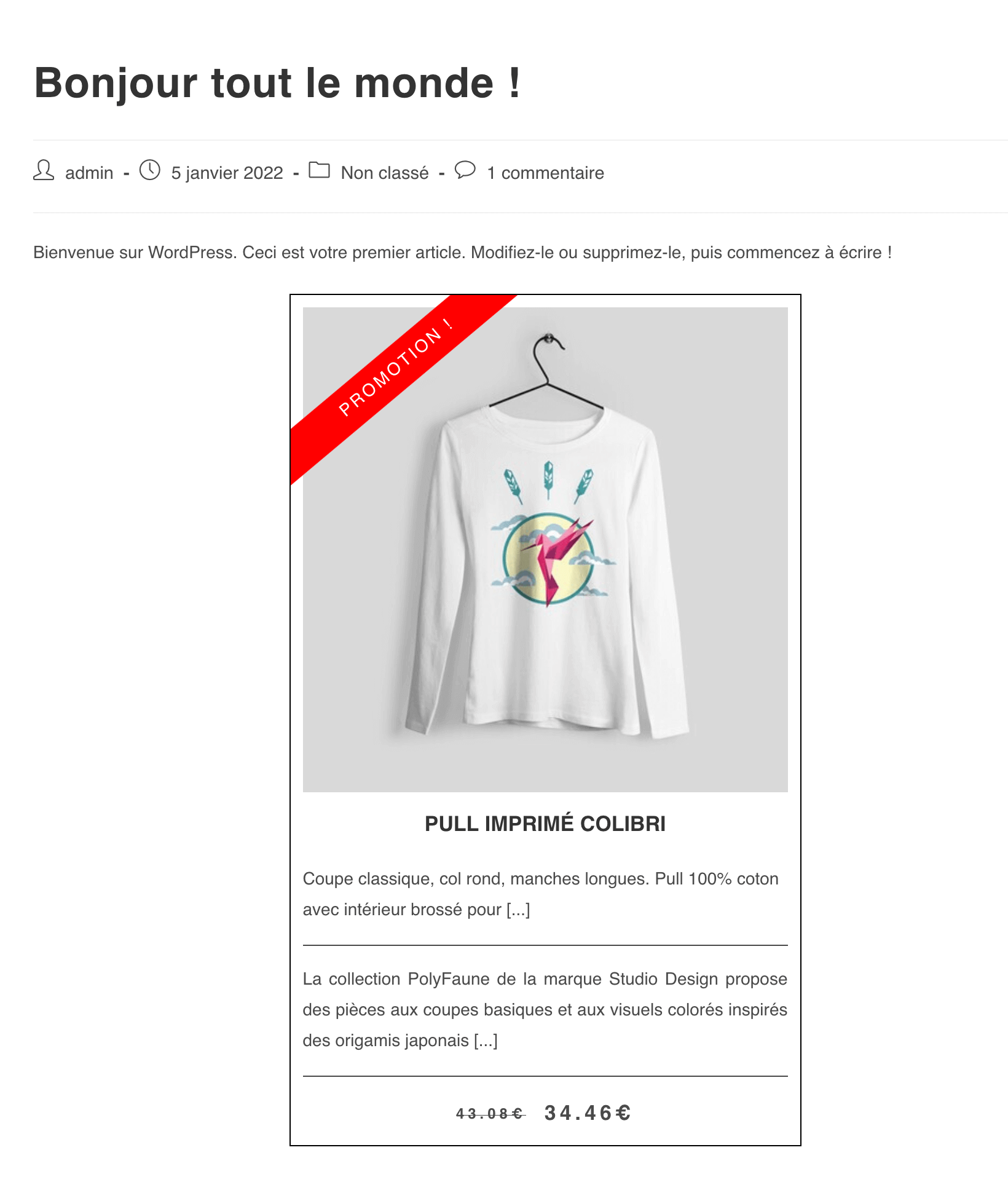 Affichage d'un listing avec 1 produit