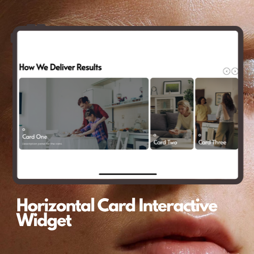 Horizontal Interactive Cards widget preview in action on an Elementor page