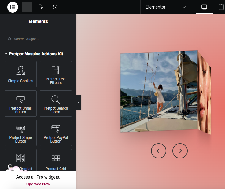 PMAKIT Elementor sidebar with 3D Box Carousel widget
