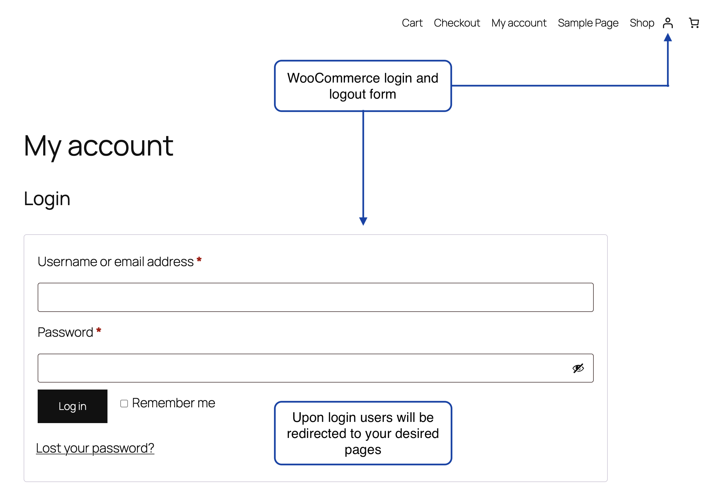WooCommerce login and logout form