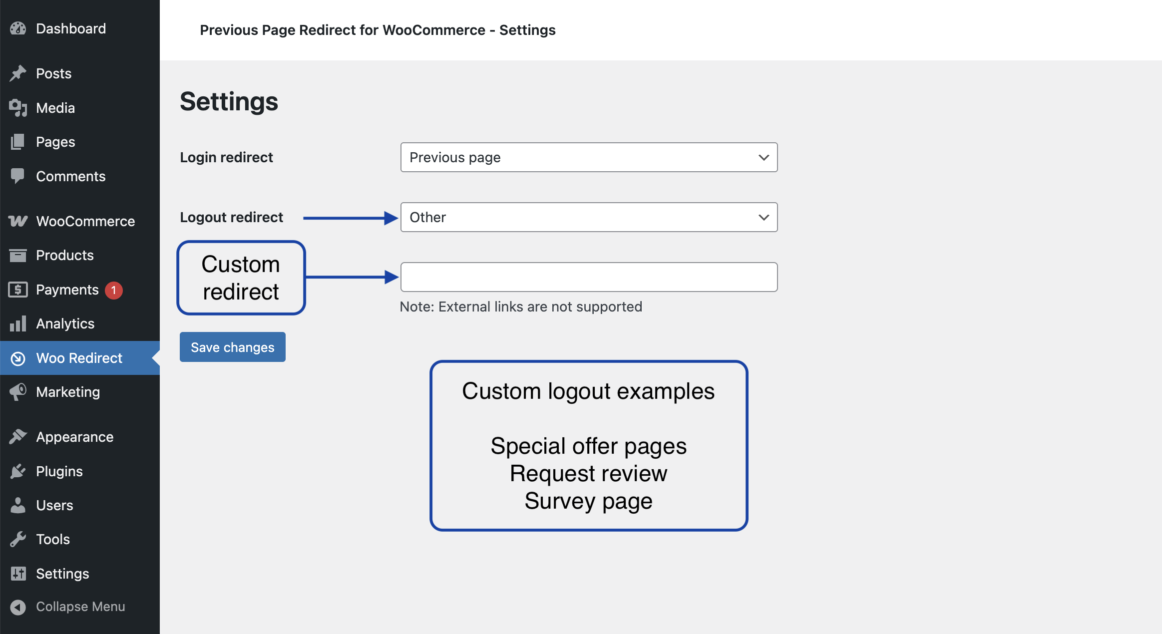 Custom logout redict options