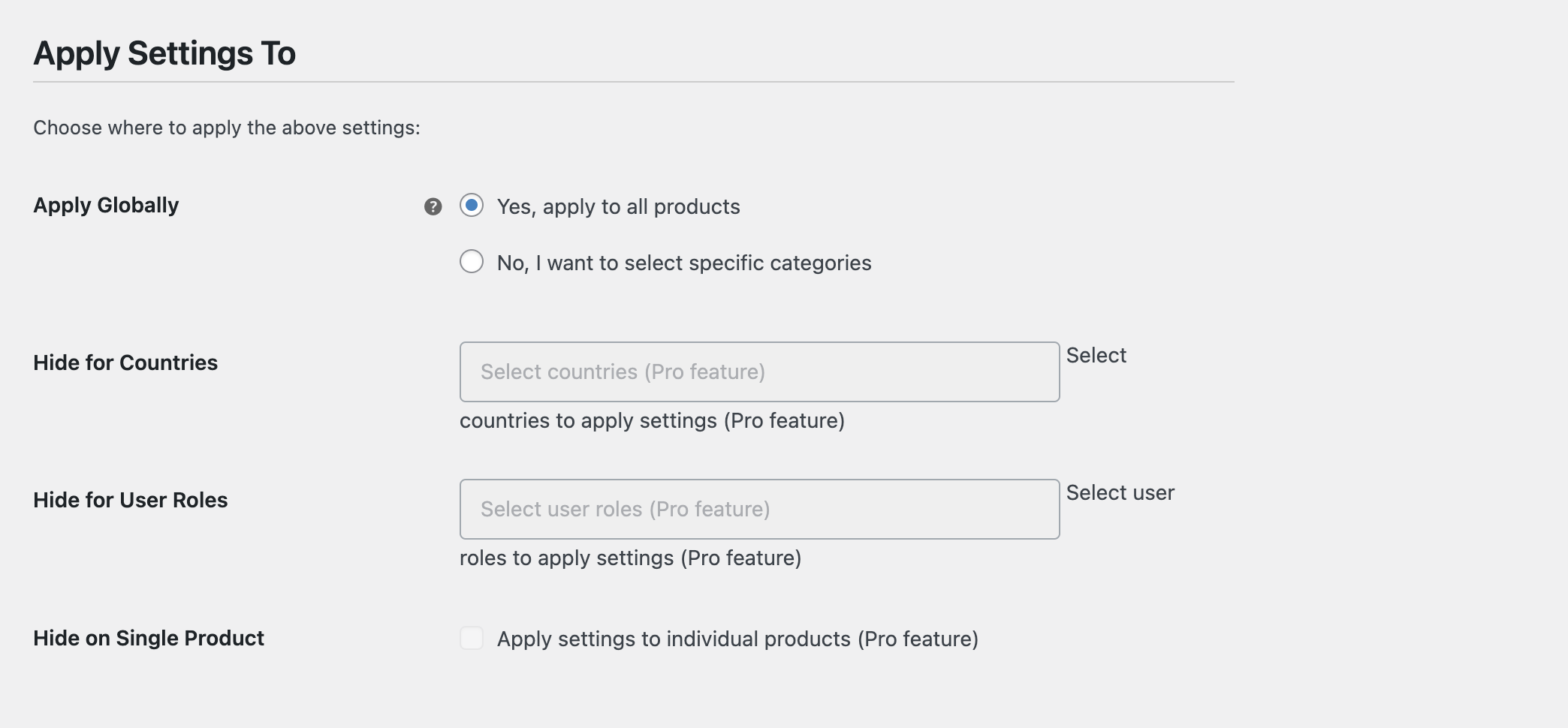 Example of hidden price and custom button on product page