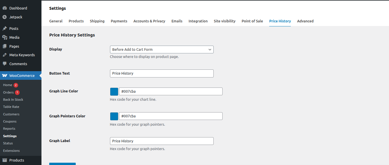 Admin settings panel.