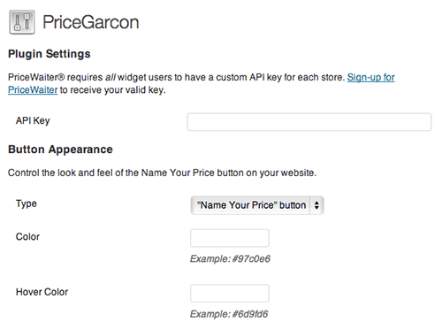[Sign up with PriceWaiter](https://www.PriceWaiter®.com/retailers/signup). Enter your API Key in Settings > PriceGarcon.