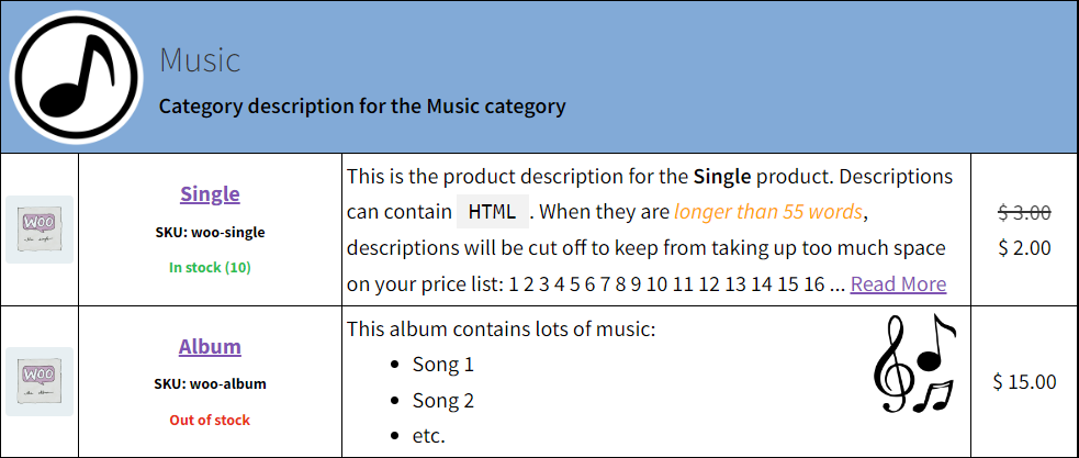 This is the HTML overview of one category of products being displayed with their images and descriptions.