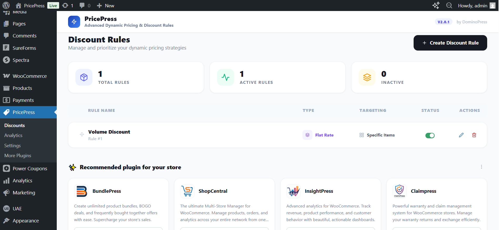 **Rule Editor**: Modern and intuitive builder for tiered and BOGO pricing.