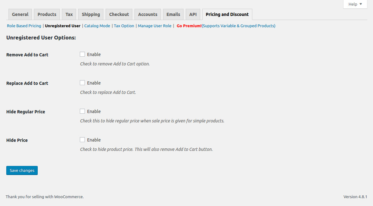 Unregistered User Pricing