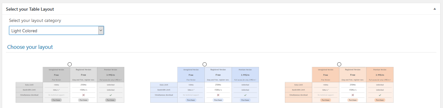 Easily choose between some layouts