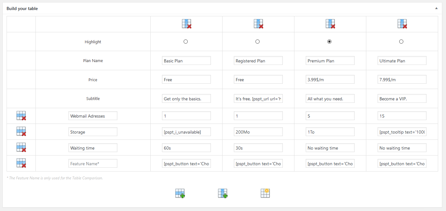 Build your pricing table