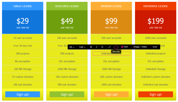 Simple Pricing Table