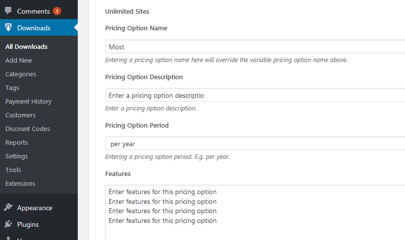 Pricing option for second variable pricing