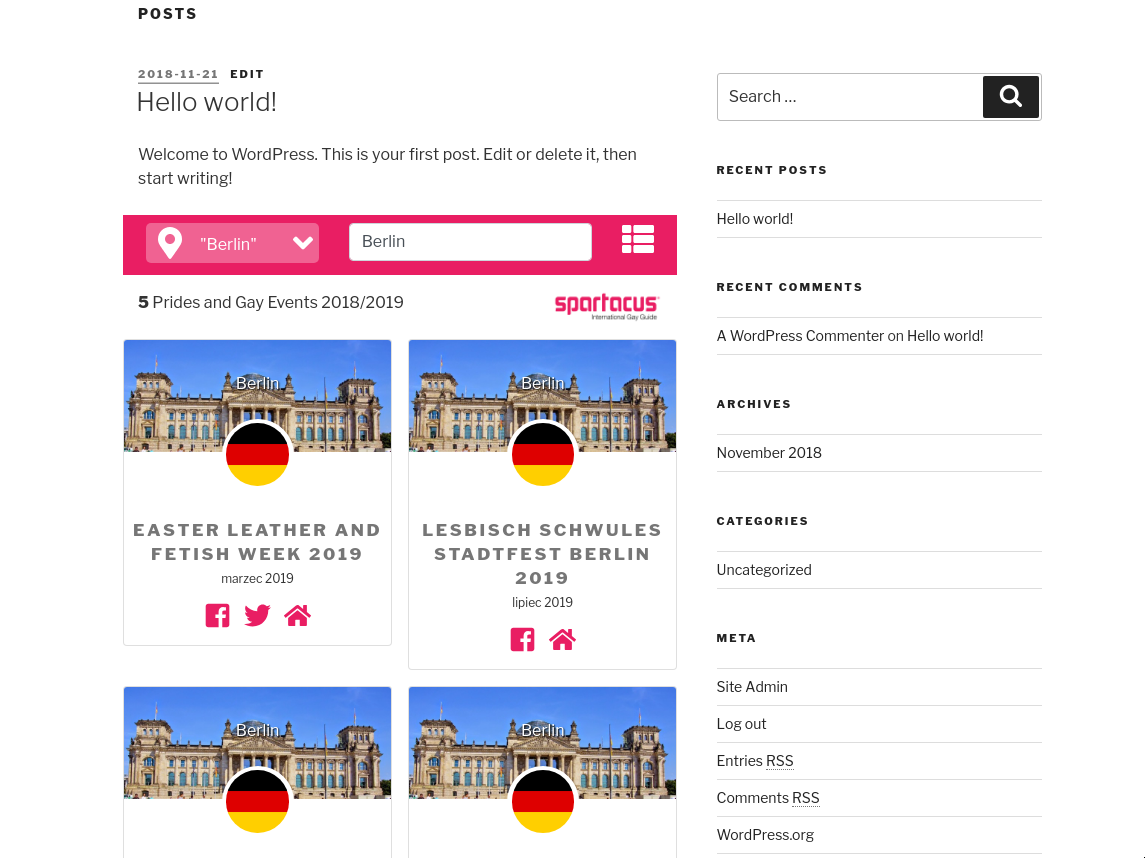 Settings > Pridecalendar: Admin interface