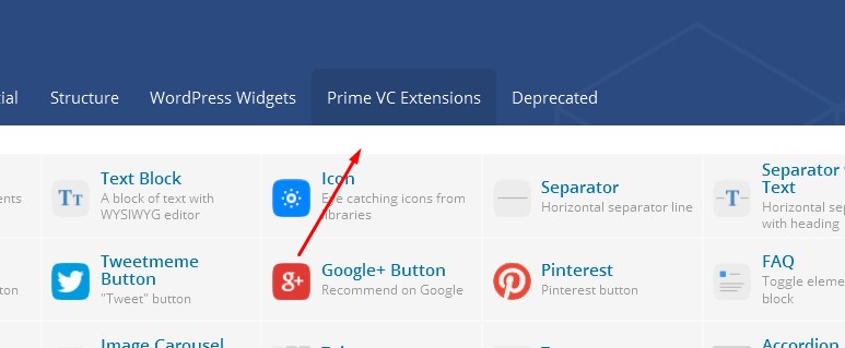 click on prime VC extensions menu on top.