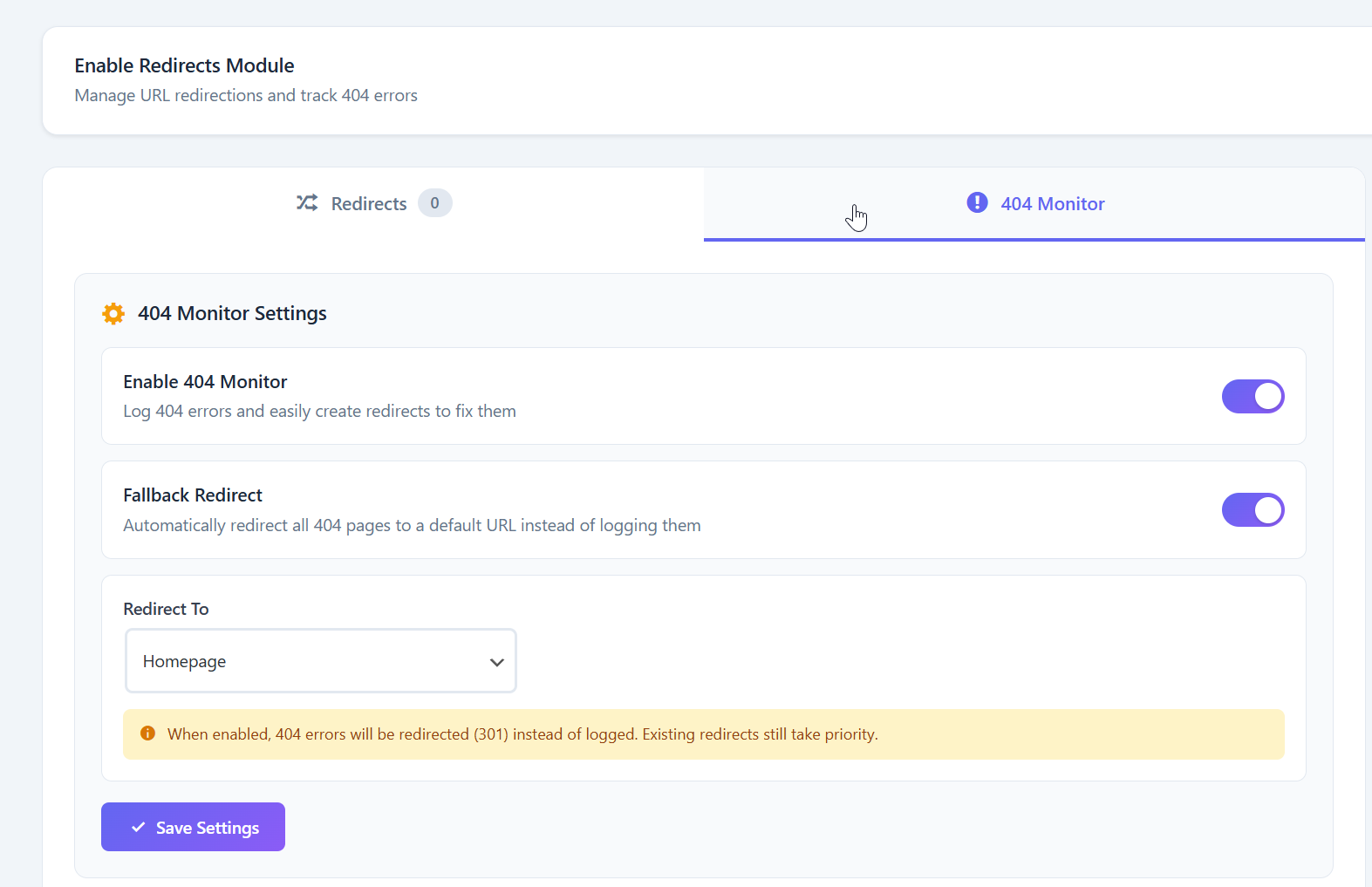 Settings - Module toggles and configuration options