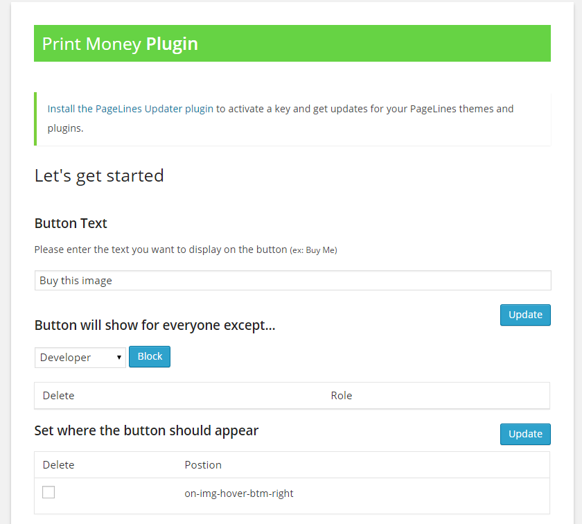 Click "Print Foto Money for NextGEN Gallery" on the Dashboard Menu and customize your Backend Settings