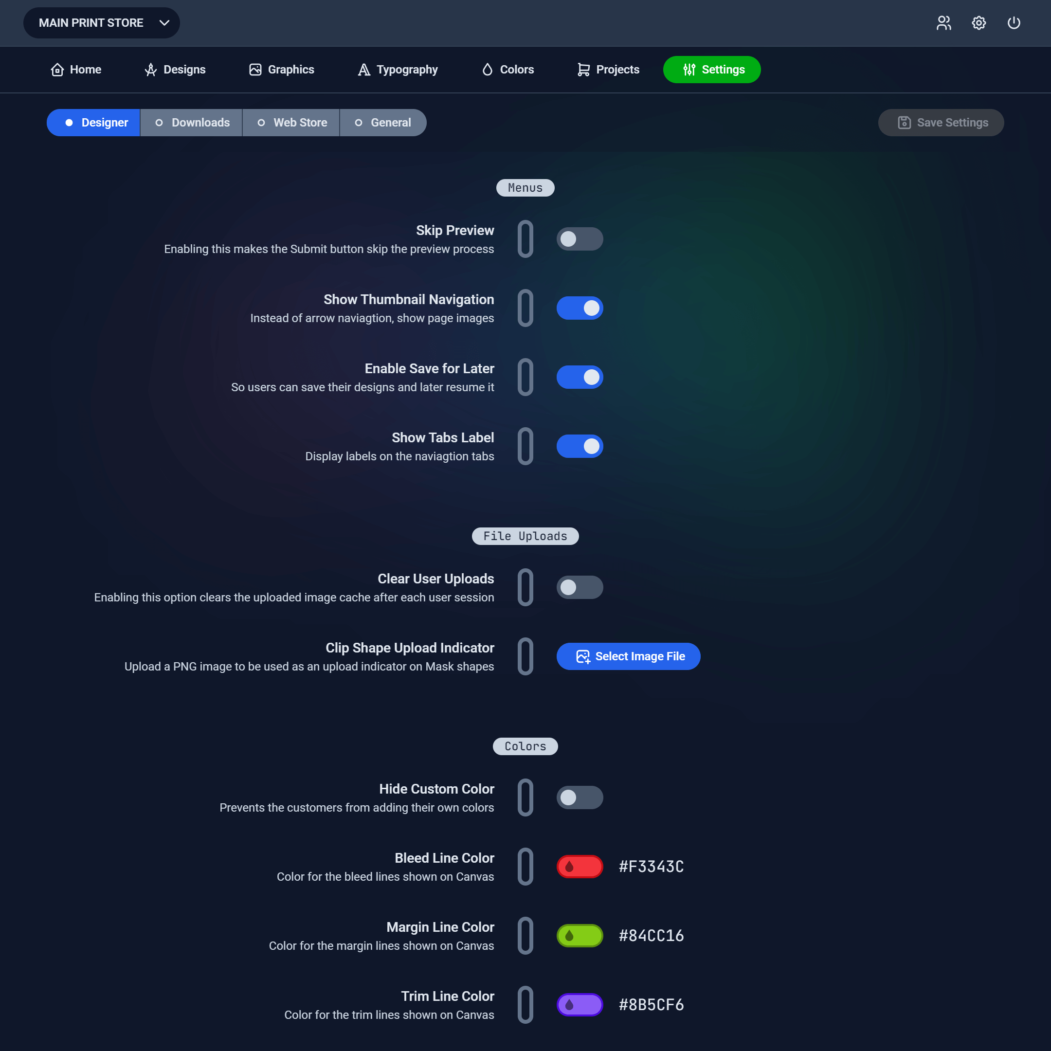 Admin settings manager.