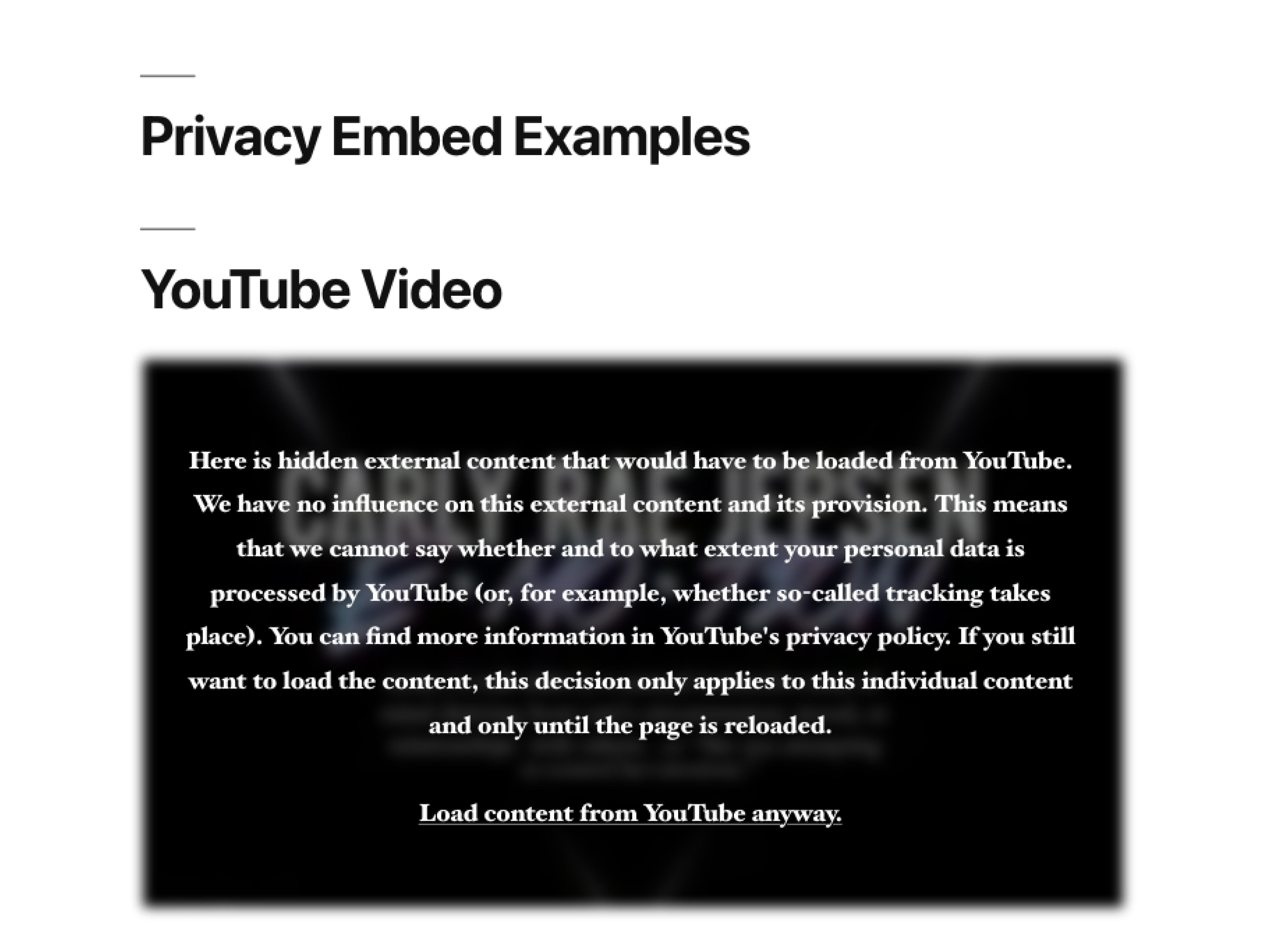 YouTube Embed Element (after the user loaded the content)