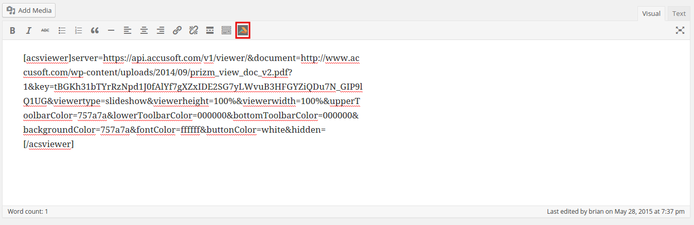 Add Prizm Viewer to a page via the content editor button