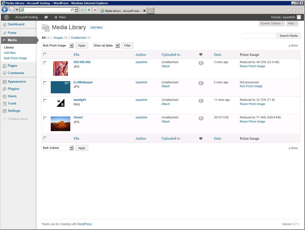 See how much Prizm Image reduced your file sizes in the Media Library.