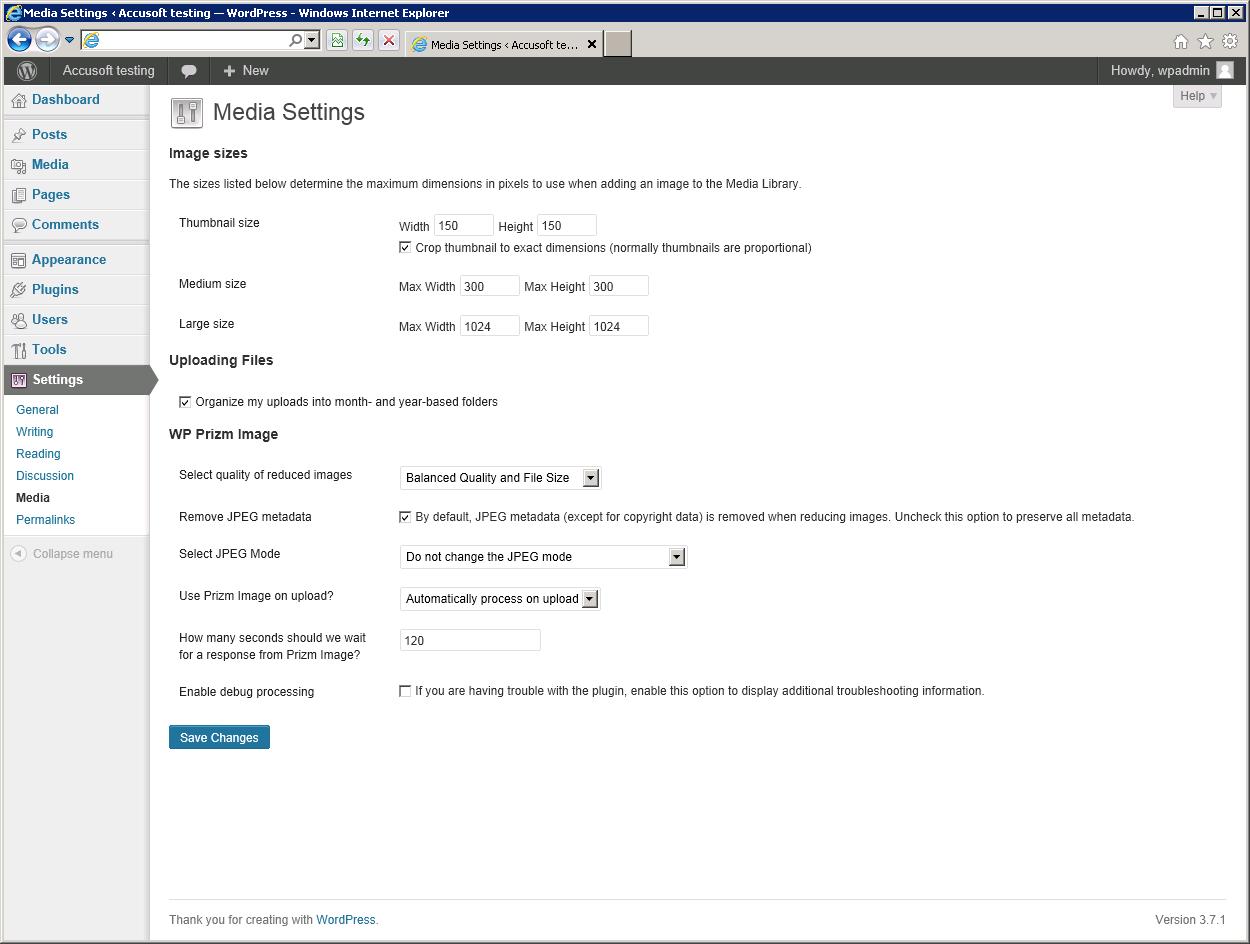 Customize your configuration settings in Media Settings.