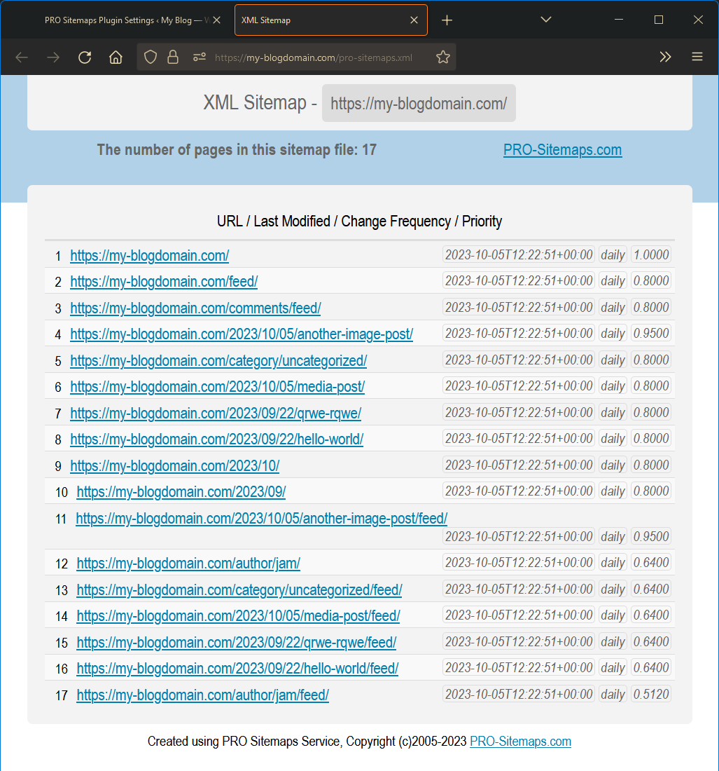 An example of self-hosted XML sitemap