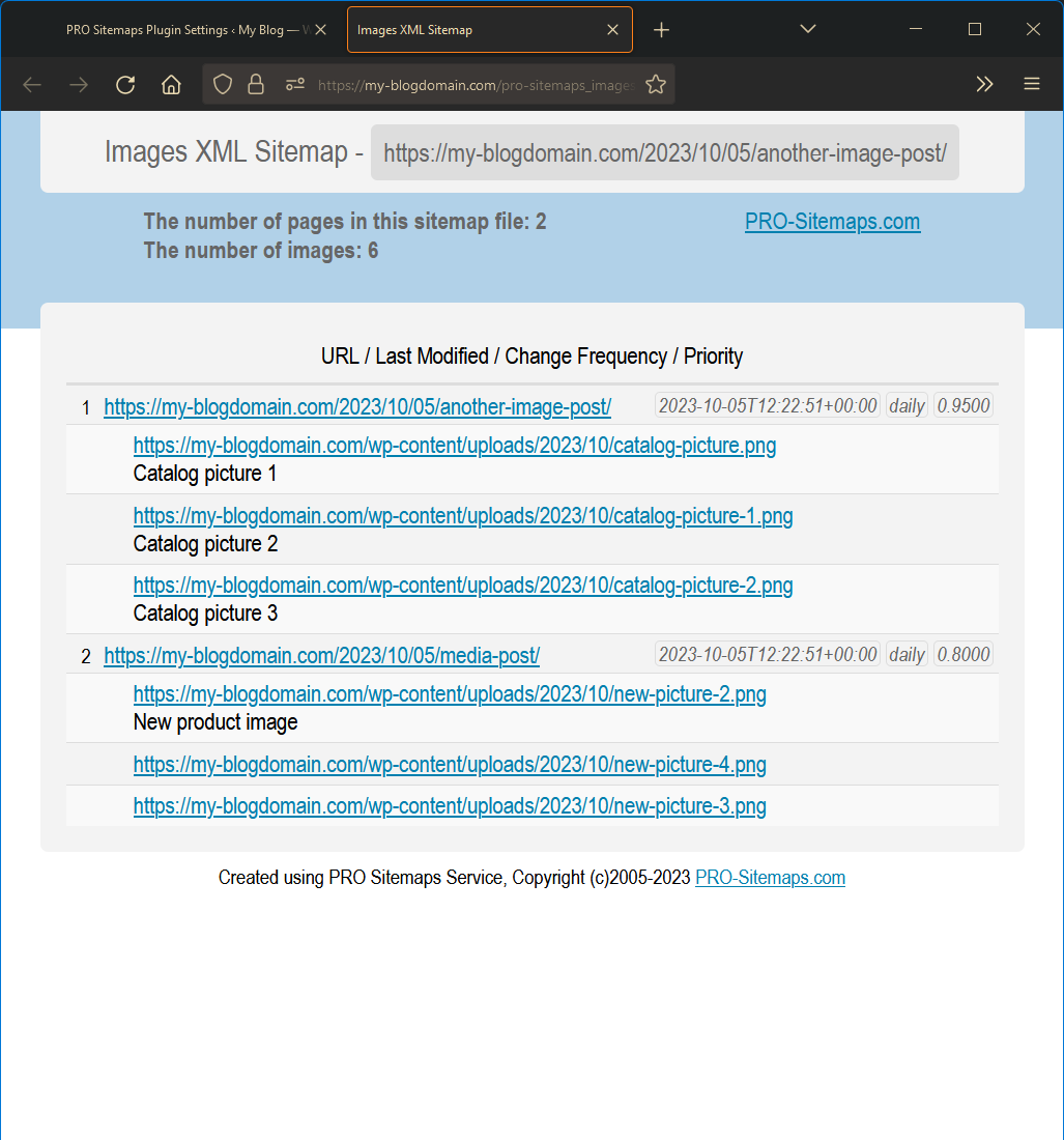 An example of self-hosted Images sitemap