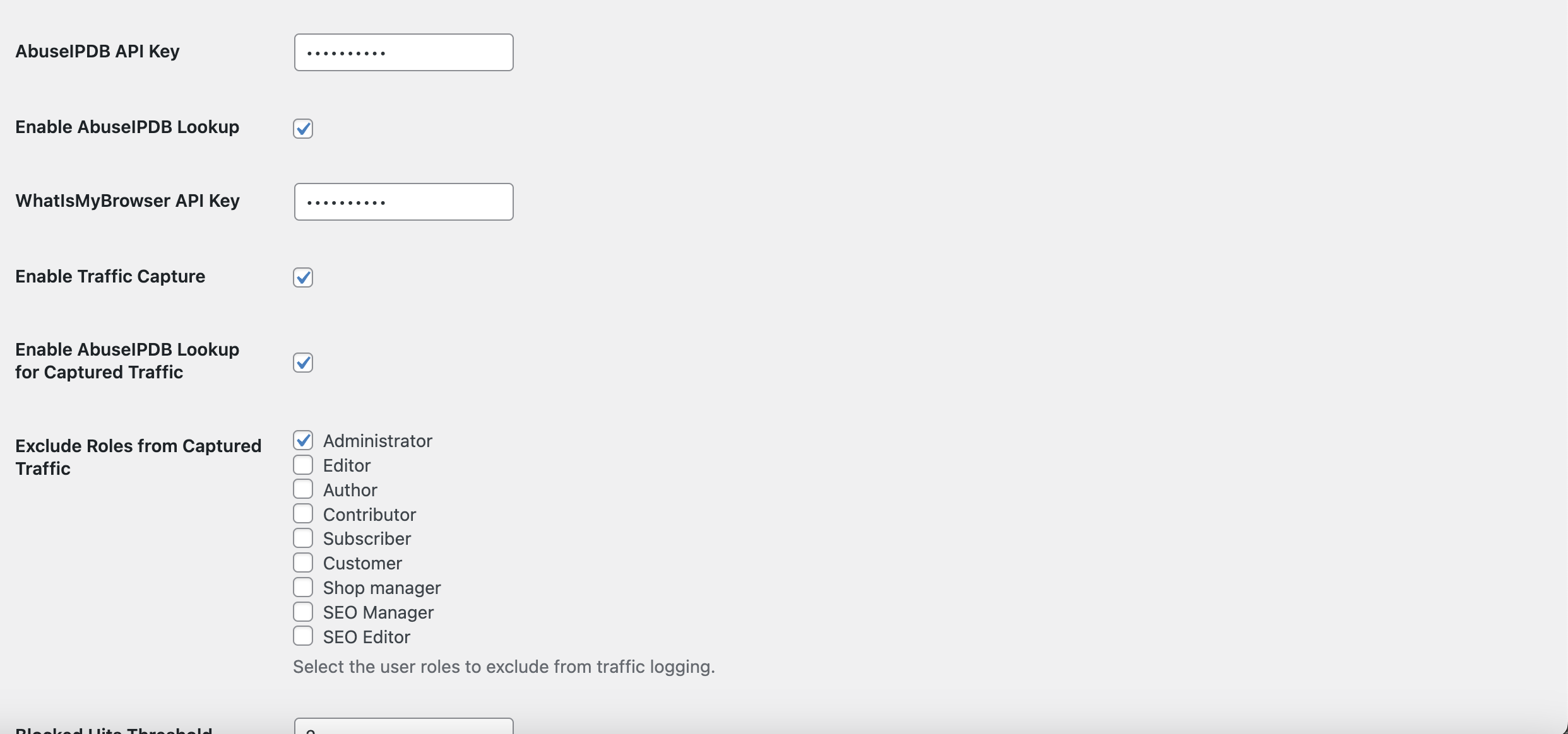 The plugin main settings page