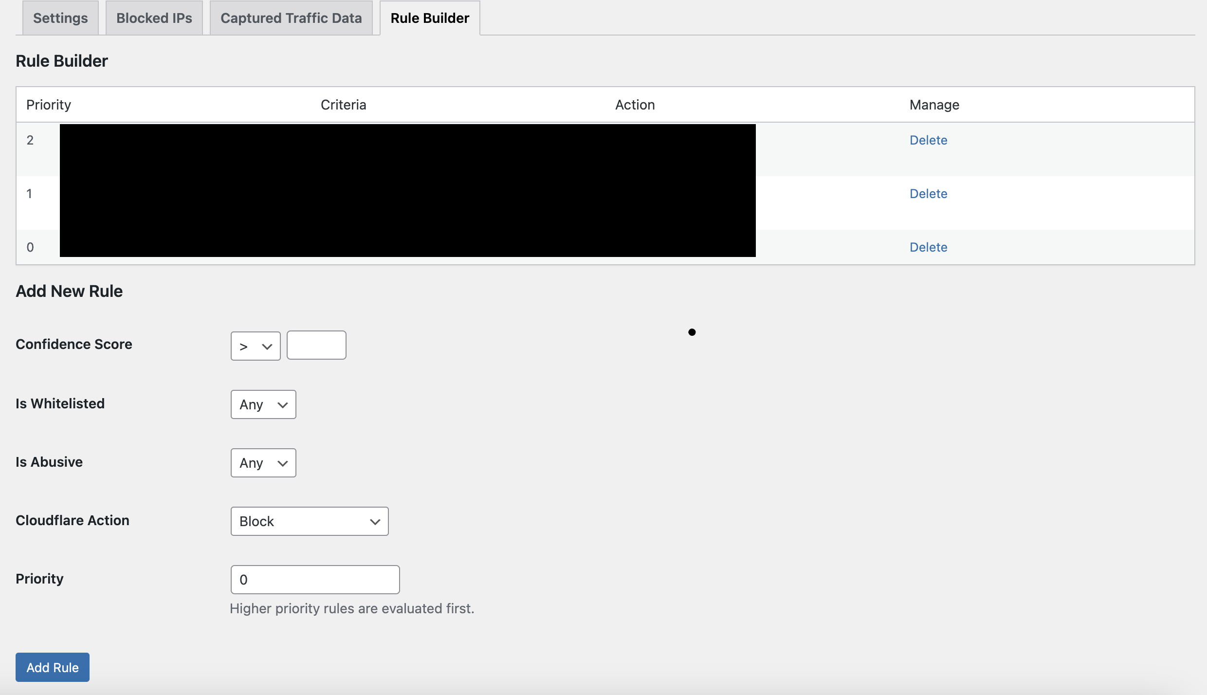 The plugin rule-builder settings page