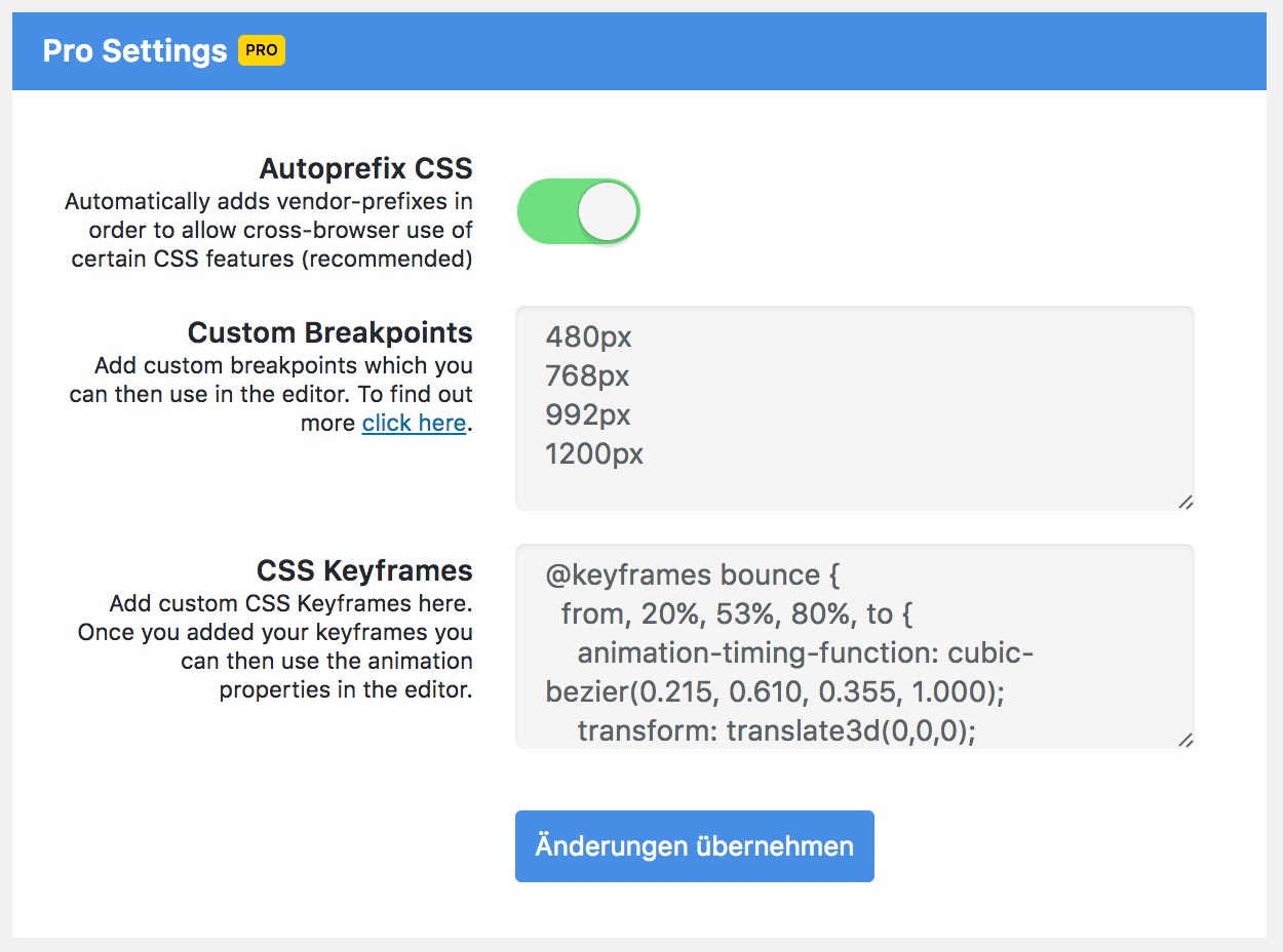 Using the Pro version of Probuilder you have great features like Autoprefixing, media queries and keyframes.