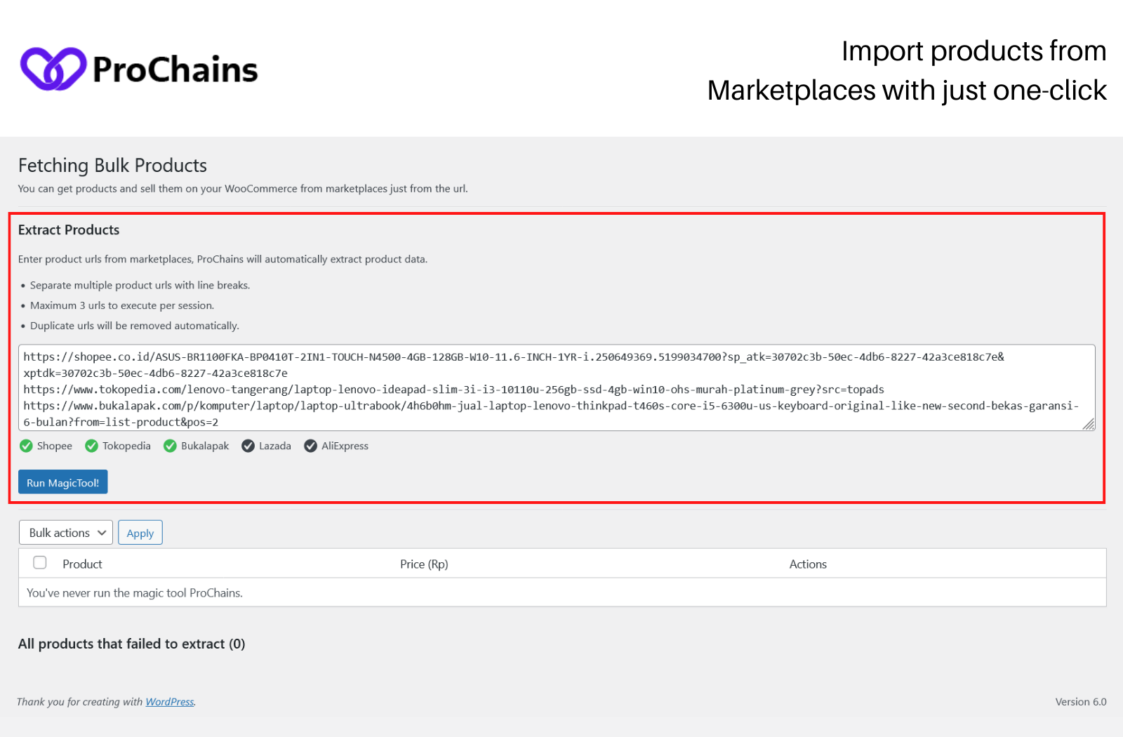 Import products from Marketplaces with just one-click.