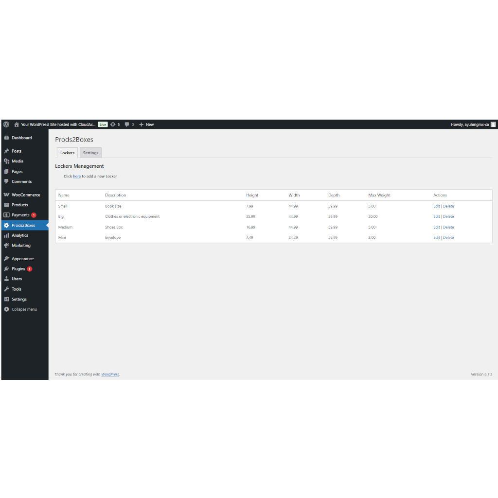 Admin panel for managing lockers.