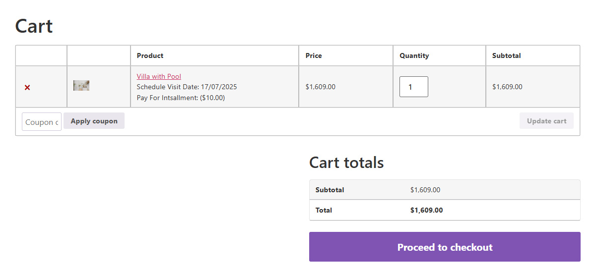 Cart: Field values displayed