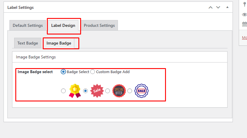 Image badge settings — choose a built-in badge or upload a custom image.