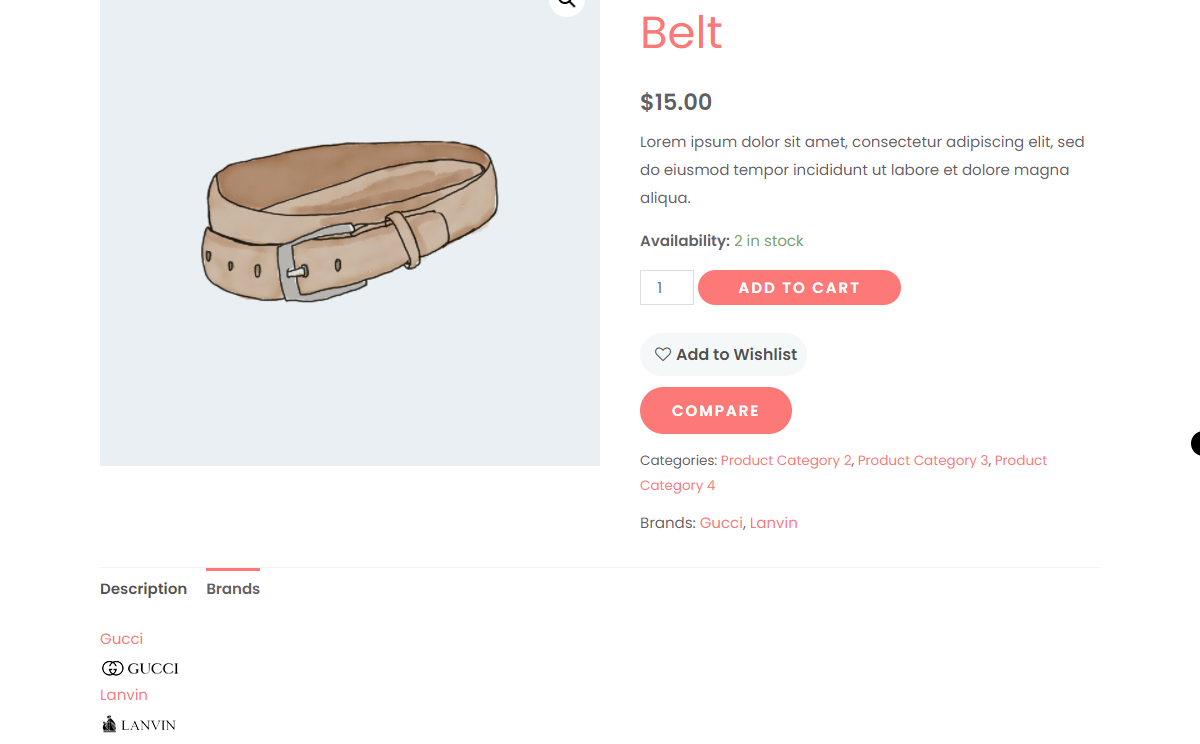 Single product page with brands