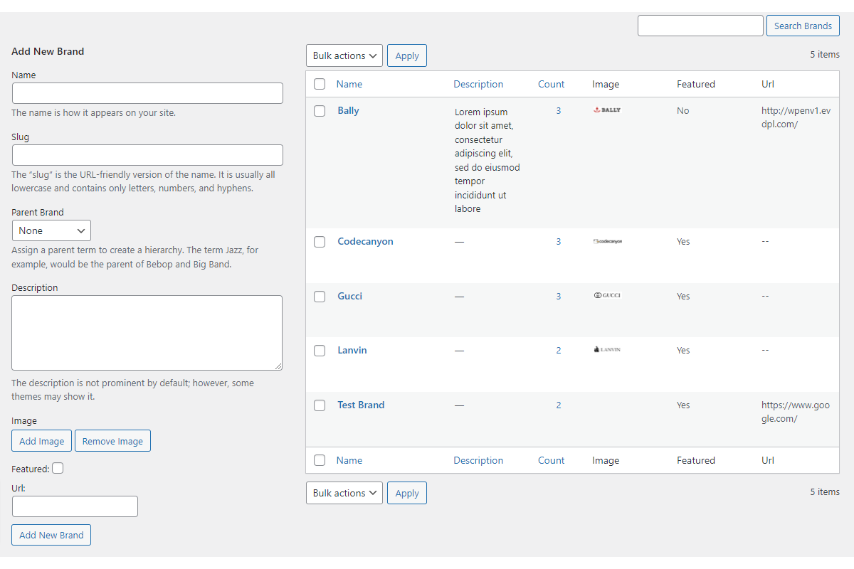 Brand taxonomy page