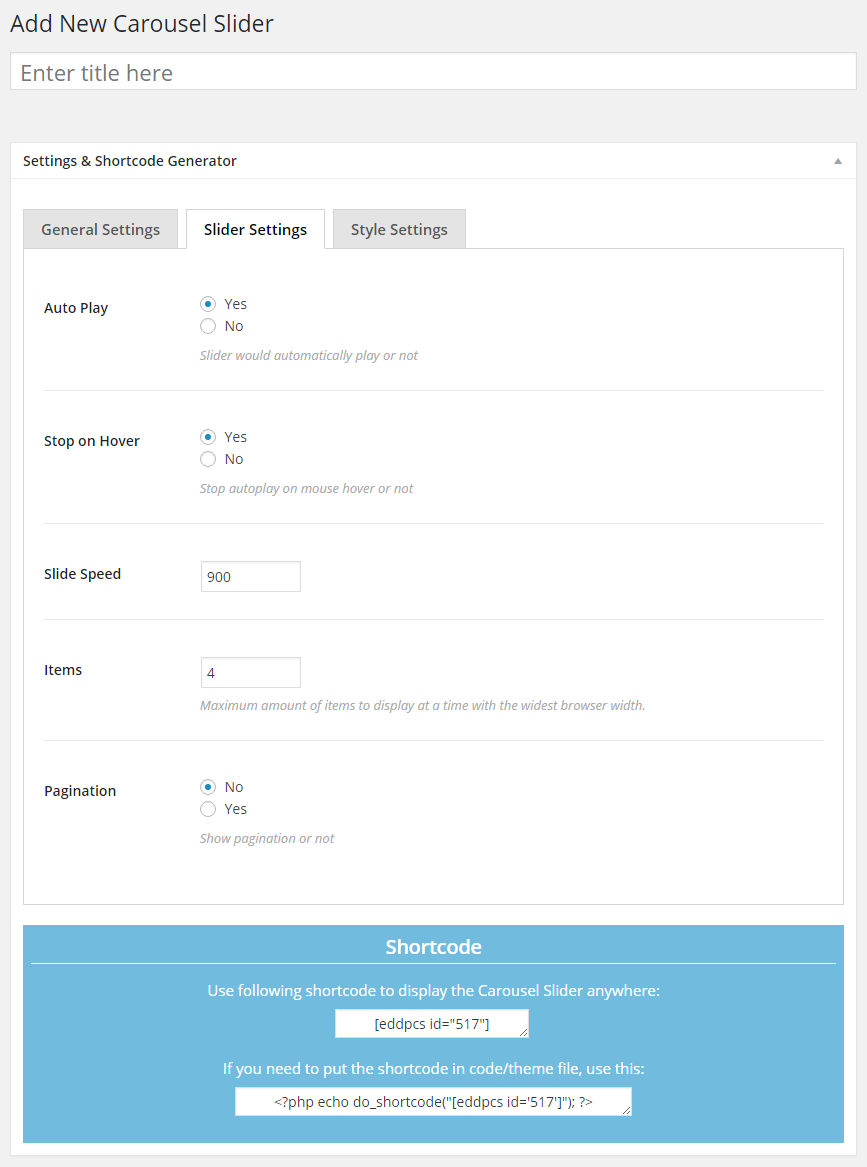 Slider Settings