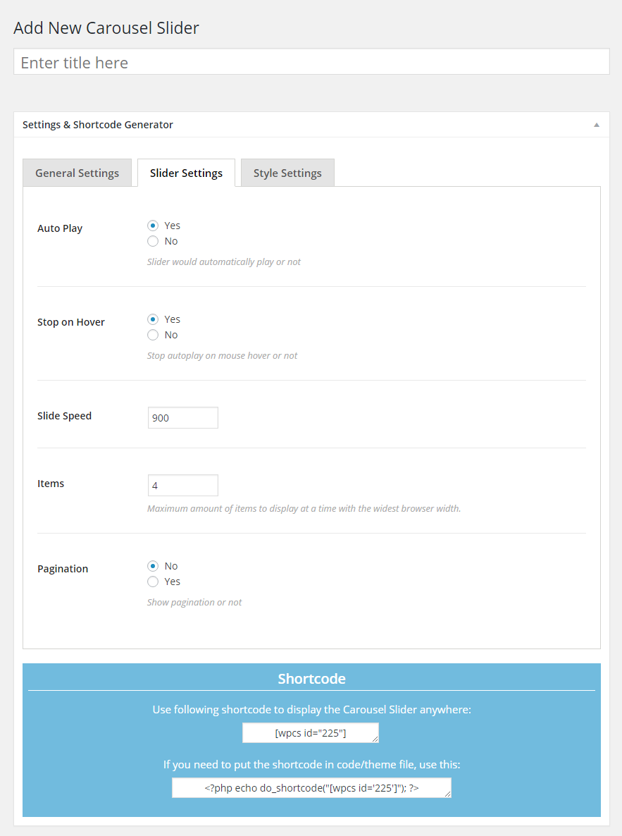 Slider Settings