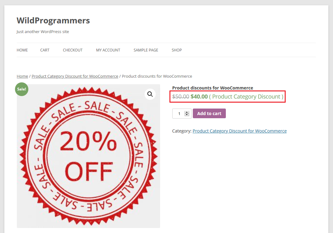 Discount for WooCommerce product on single product page