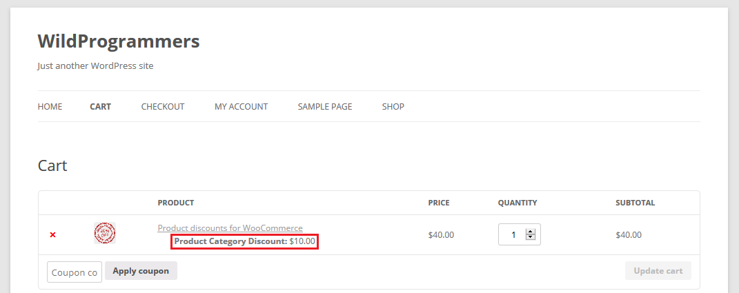 Discount on cart page