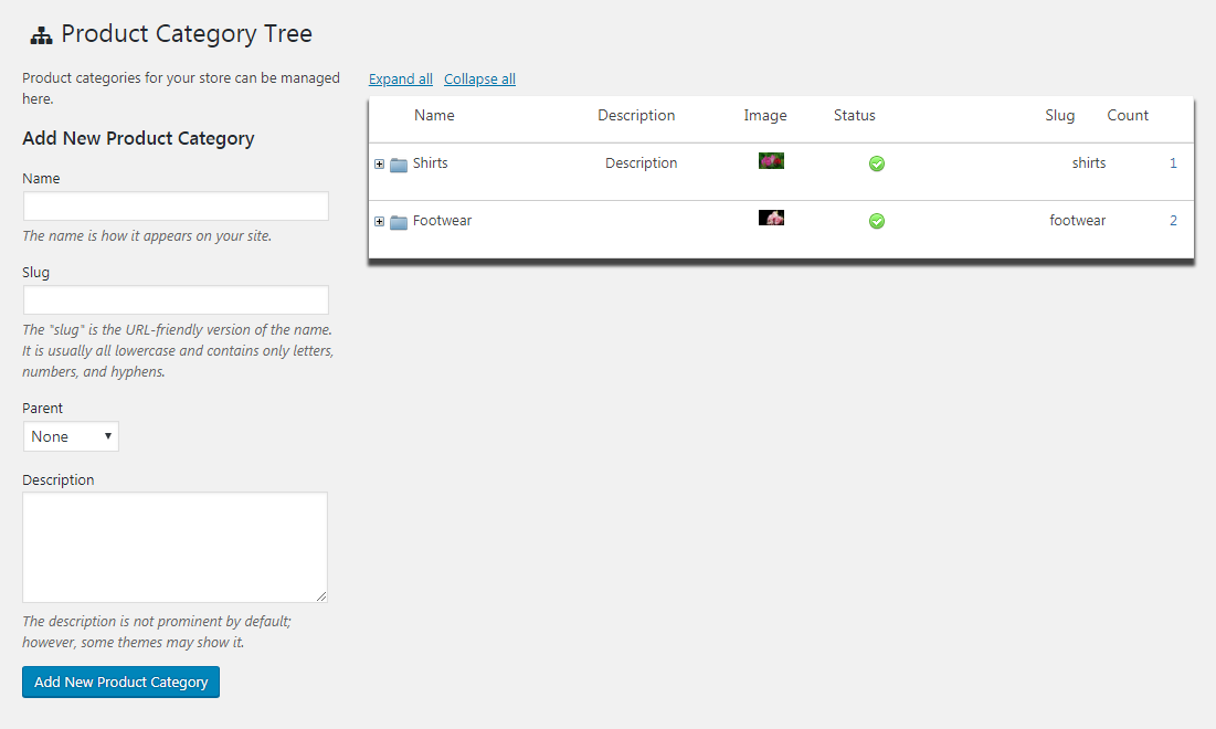 The product category tree