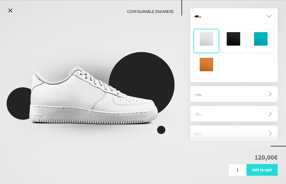 Frontend default: replaces the Add to cart button by a "Configure" button