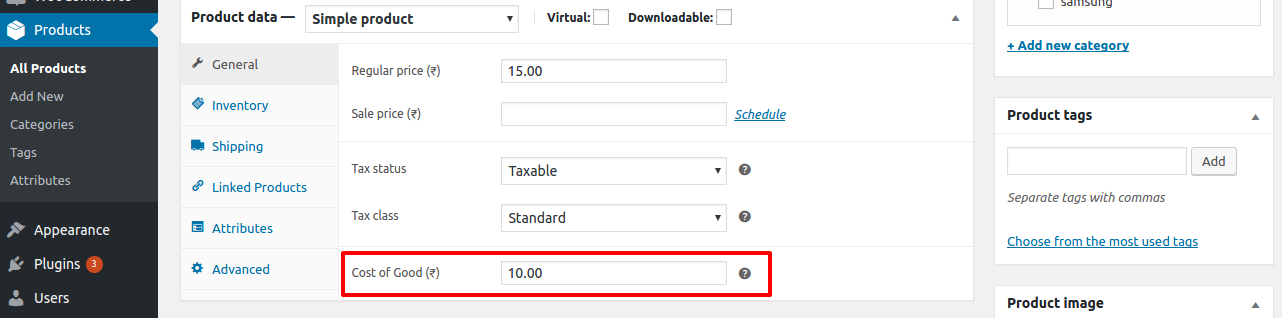 Simple Product Cost Configuration.