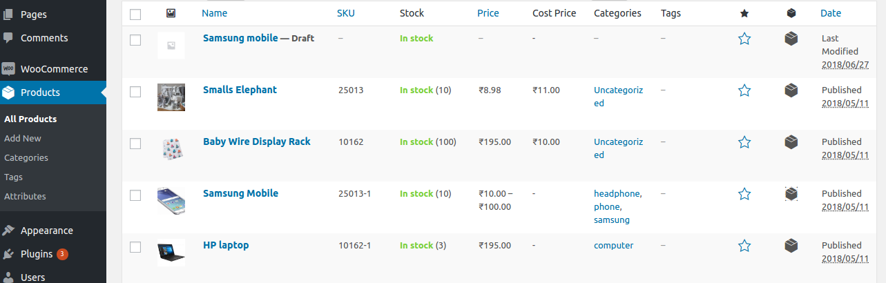 Product page display “Cost of Good” in column “Cost Price”.