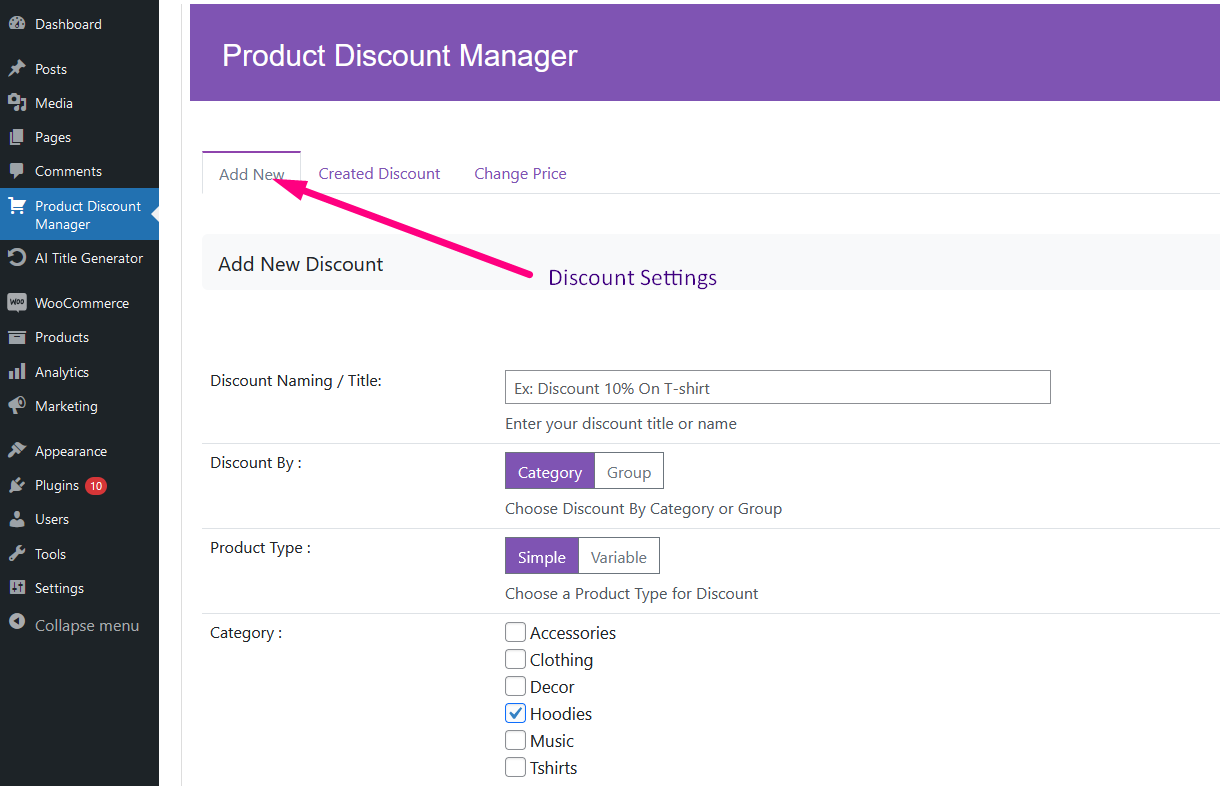Discount Settings Options