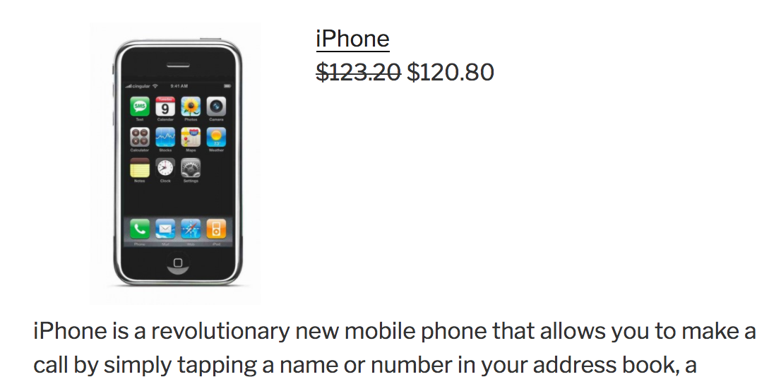 What the product information in your post will look like.