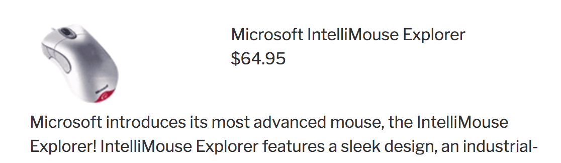 What the product information in your post will look like.