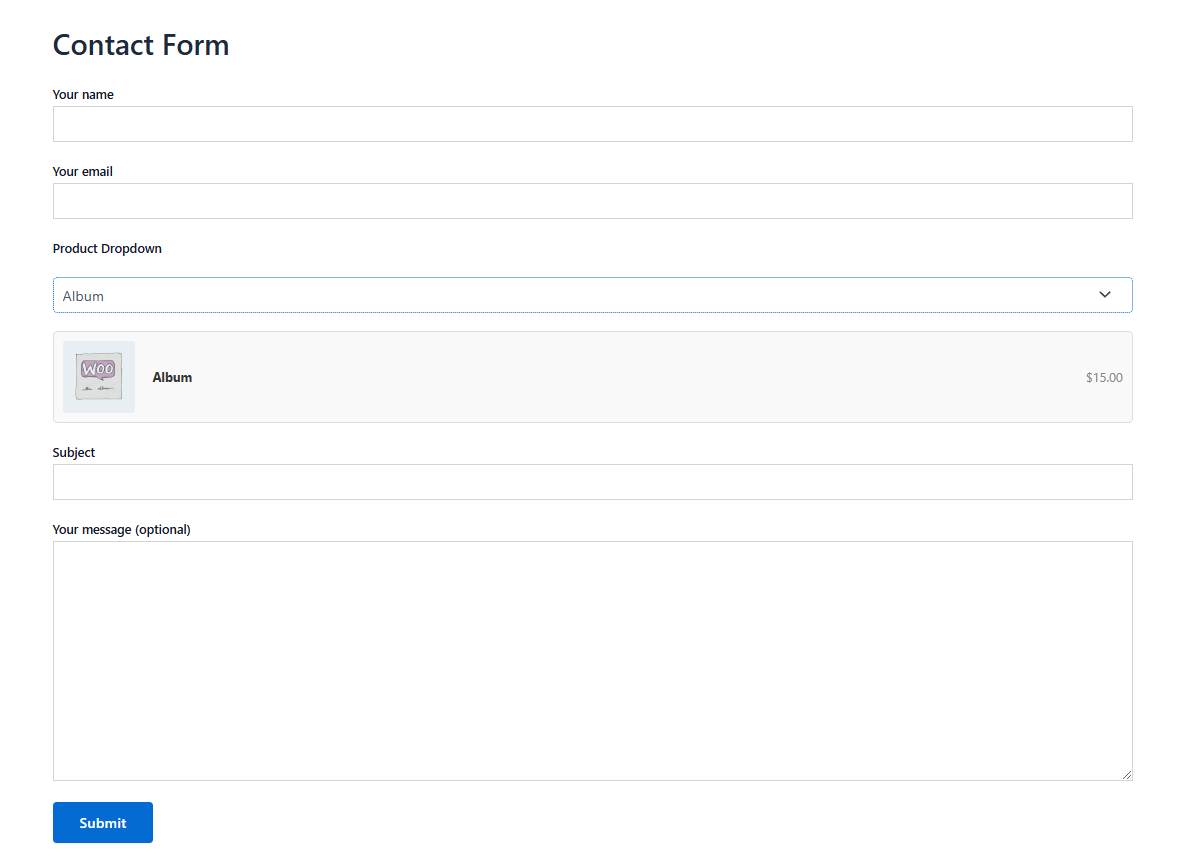 Example of the Select2 dropdown layout with product images and titles.