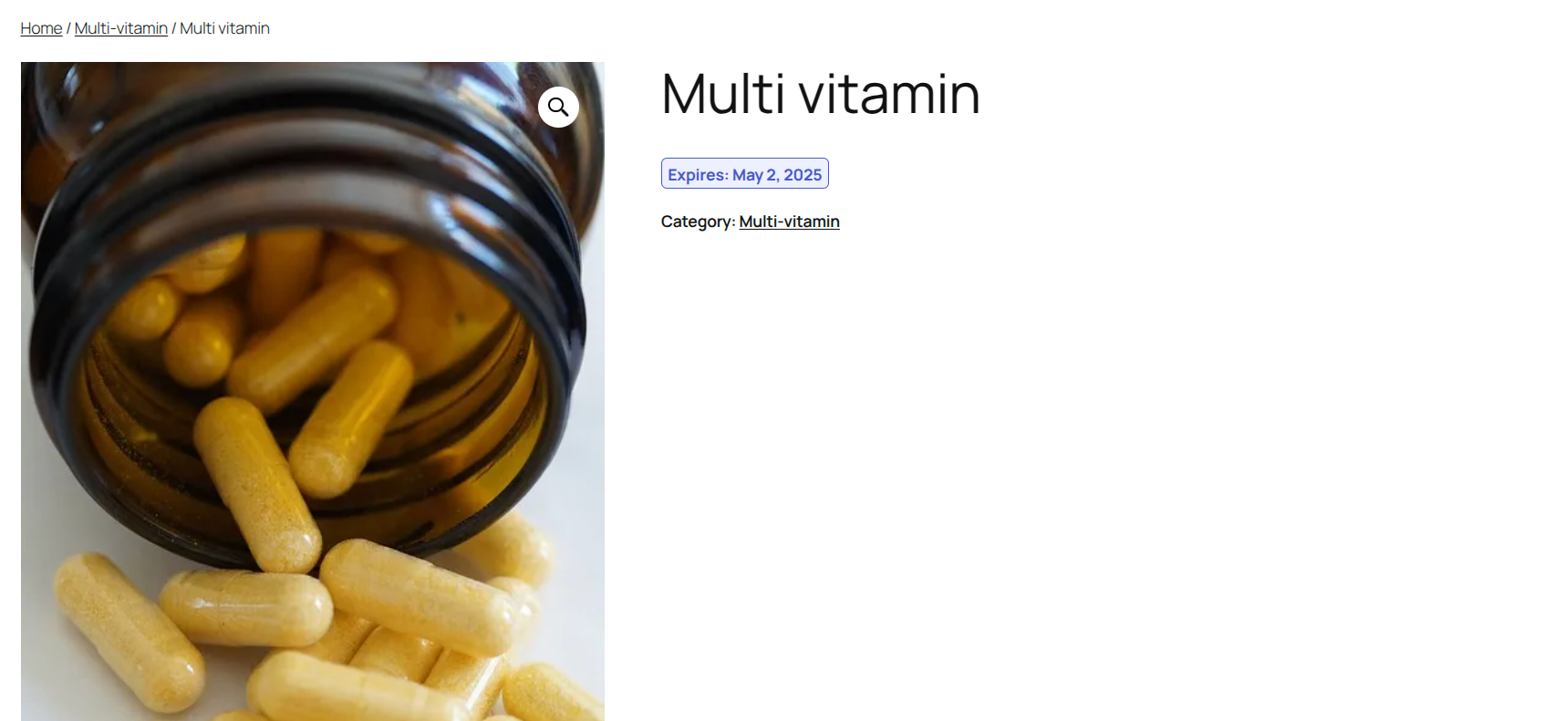 Expiration date displayed on the product page (frontend).